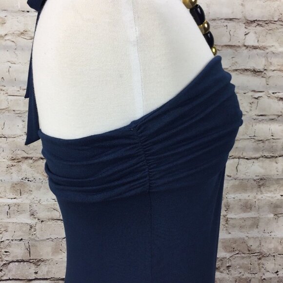 Susie Rose Womens Maxi Dress M Strapless Navy Blue w/ Gold Beads Halter Neck - Picture 4 of 10